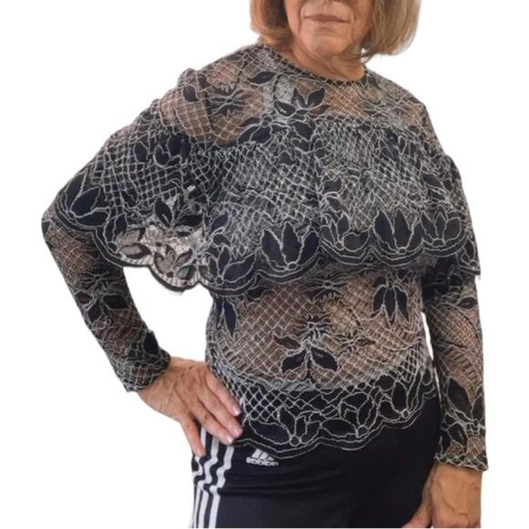 Zara Black Lace Blouse with Frill Long Sleeve S - Picture 1 of 7